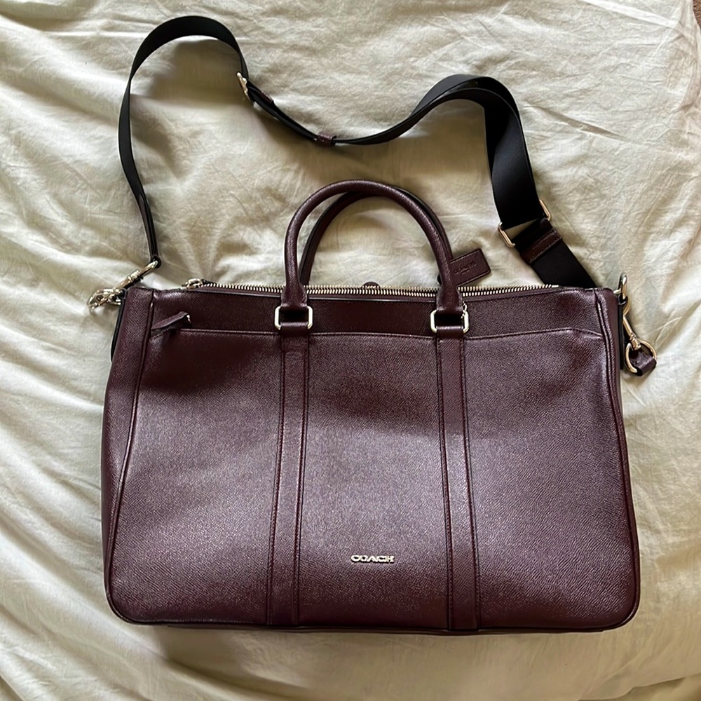 Never Used: Coach Leather Laptop Bag.